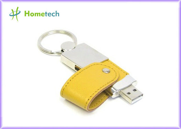 Εξατομικεύσιμος κίτρινος δίσκος λάμψης δέρματος USB 4GB/8GB με το βασικό δαχτυλίδι